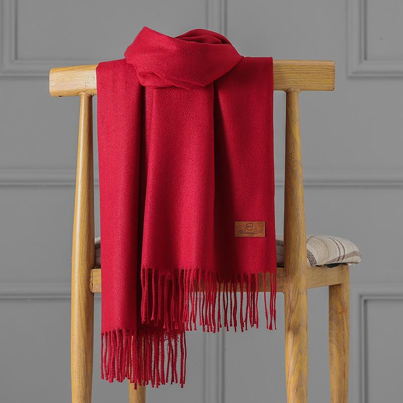 Cashmere Scarf Women's Autumn and Winter Solid Color Tassel Shawl Thickened Warm Scarf