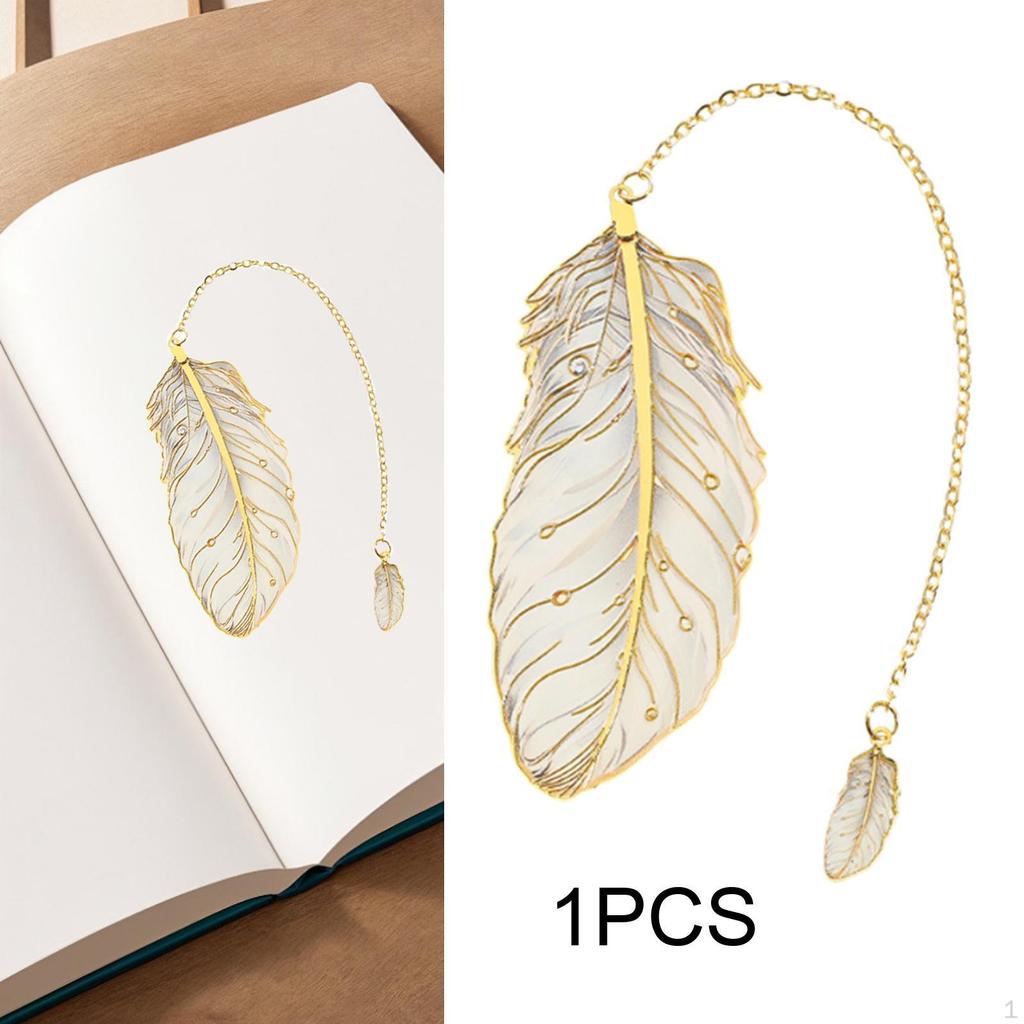 Feather Bookmark Metal with Charm Decorative Elegant Stylish Modern Art Book
