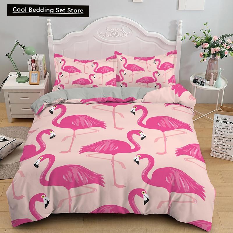 Комплект постельного белья с принтом 3D фламинго размера King Queen, розовый с изображением животных, пододеяльник с наволочками, 2/3 шт., полиэстер, пододеяльник