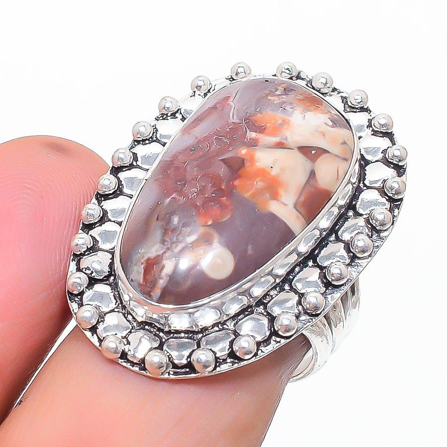 Natural Bird Eye Jasper Gemstone 925 Sterling Silver Jewelry Ring Size 8 E0l25
