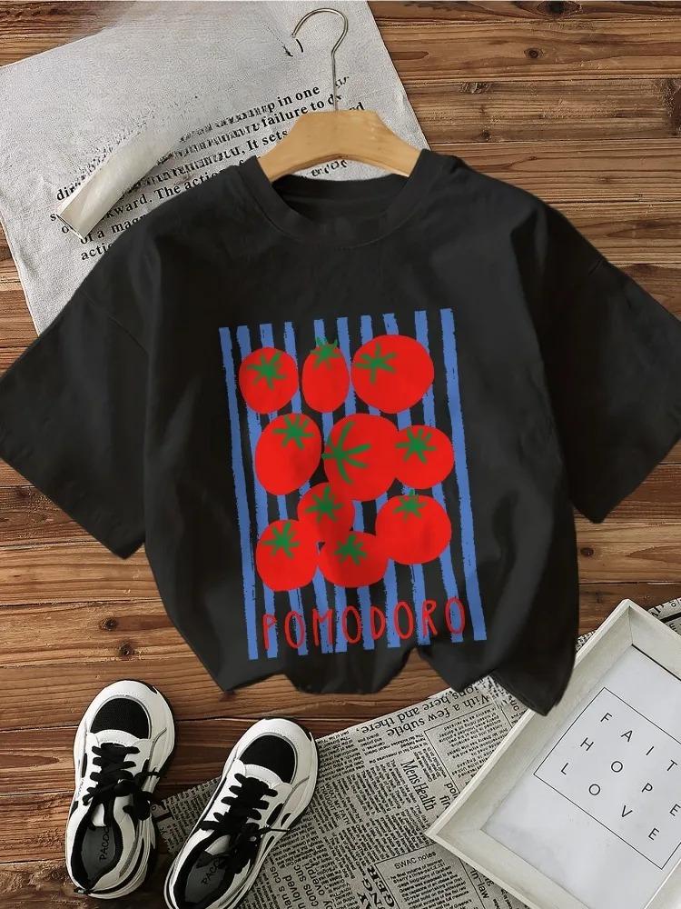 Comfortable and Fresh Wind in The Play Tomato Striped Pomodoro Printed Unisex Short Sleeved Casual Round Neck Tshirt