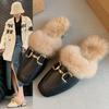 Модные весенне-осенние меховые тапочки для женщин, верхняя одежда Mueller Hundred с толстым каблуком, теплые зимние хлопковые тапочки Sub