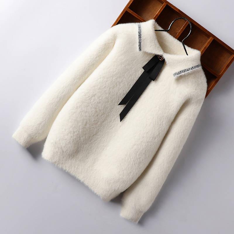 Норковый бархат для девочек, теплые свитера, нижняя рубашка, детская одежда с длинным рукавом, модная стильная одежда, зимняя одежда с галстуком-бабочкой, трикотажные наряды