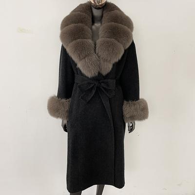 OFTBUY шерстяное пальто женское 2024 осень зима натуральный мех лисы куртка женская длинная теплая натуральный мех лисы воротник меховые манжеты пальто шерстяное пальто