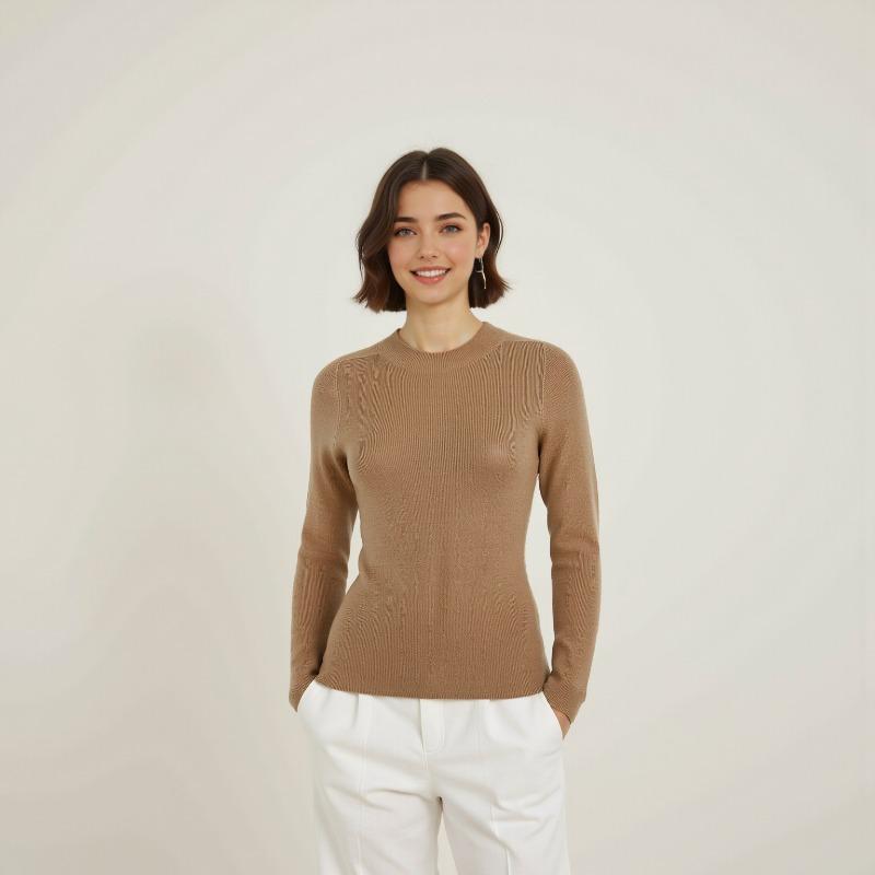 Autumn and Winter New Worsted Seamless Full Wool Machine Washable Wool Sweater Female Slim and Thin Inside