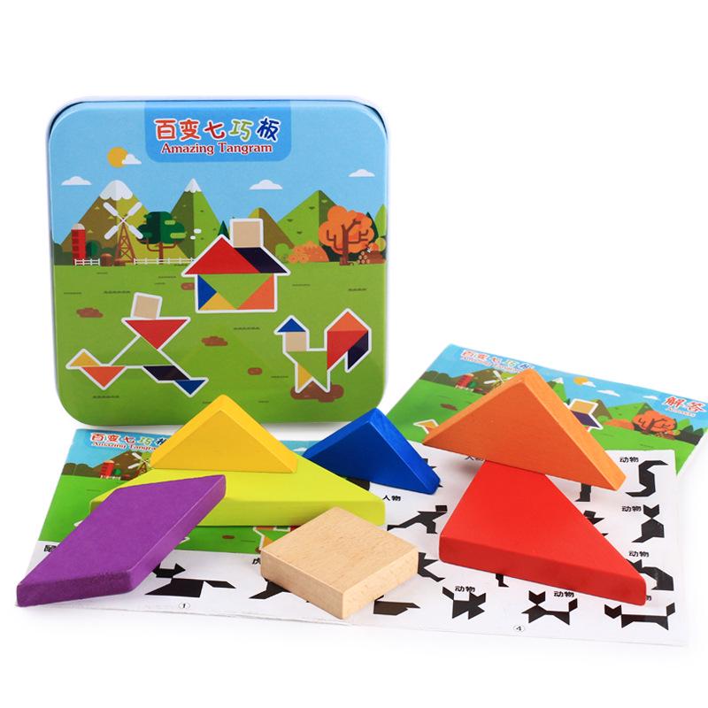 Children'S Early Education Puzzle Magnetic Magnetic Tangram Wooden Puzzle Colorful Puzzle Kindergarten Teaching Aids Intellectual Toys
