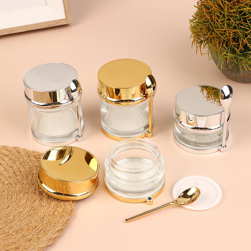 Гальваническое покрытие Пустая банка для крема Многоразовая бутылка для лосьона с ложкой 30/50/80/100 г Дорожный контейнер для крема для лица и косметических ватных дисков