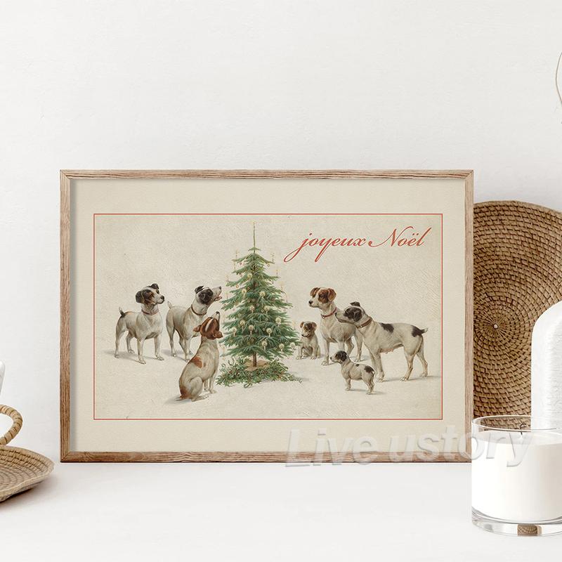 Рождественская галерея настенных художественных принтов, деревенская зимняя масляная живопись, холст, постер, праздничные декоративные настенные картины, декор стен в стиле фермерского дома
