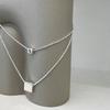 925 Silver Layered Thin Double-Strand Necklace Square Sterling Silver Necklace
