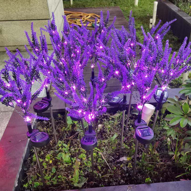 Solar-Powered Lavender LED Lights, Outdoor Waterproof Fairy Garden Decor, Floral Lawn Stake Lights for Yard Pathway Landscape Decoration