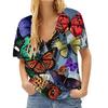 Модные весенние блузки с принтом бабочек, футболки с V-образным вырезом и короткими рукавами, повседневные