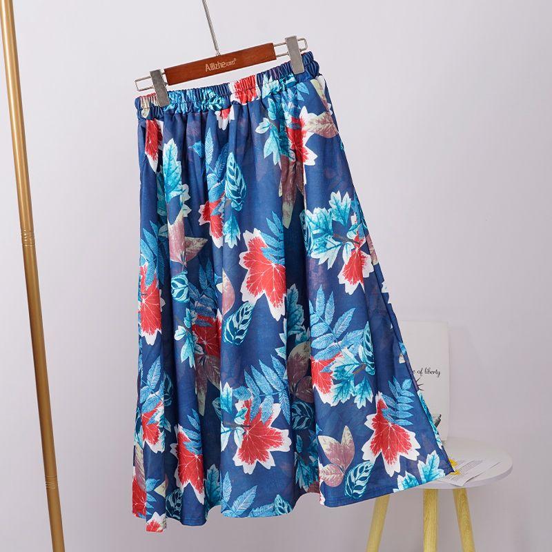 Юбка с цветочным принтом и полудлинной юбкой для женщин, весна/лето, длинная, в стиле ретро, с высокой талией, эластичная, длинная юбка