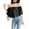 Women's Off Shoulder Top Summer Female Short Sleeve Solid Casual Loose Strapless T-shirt