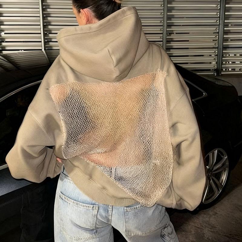 Женская толстовка с полым сетчатым узором, сексуальный прозрачный пуловер, легкая толстовка с длинным рукавом, модный повседневный уличный стиль