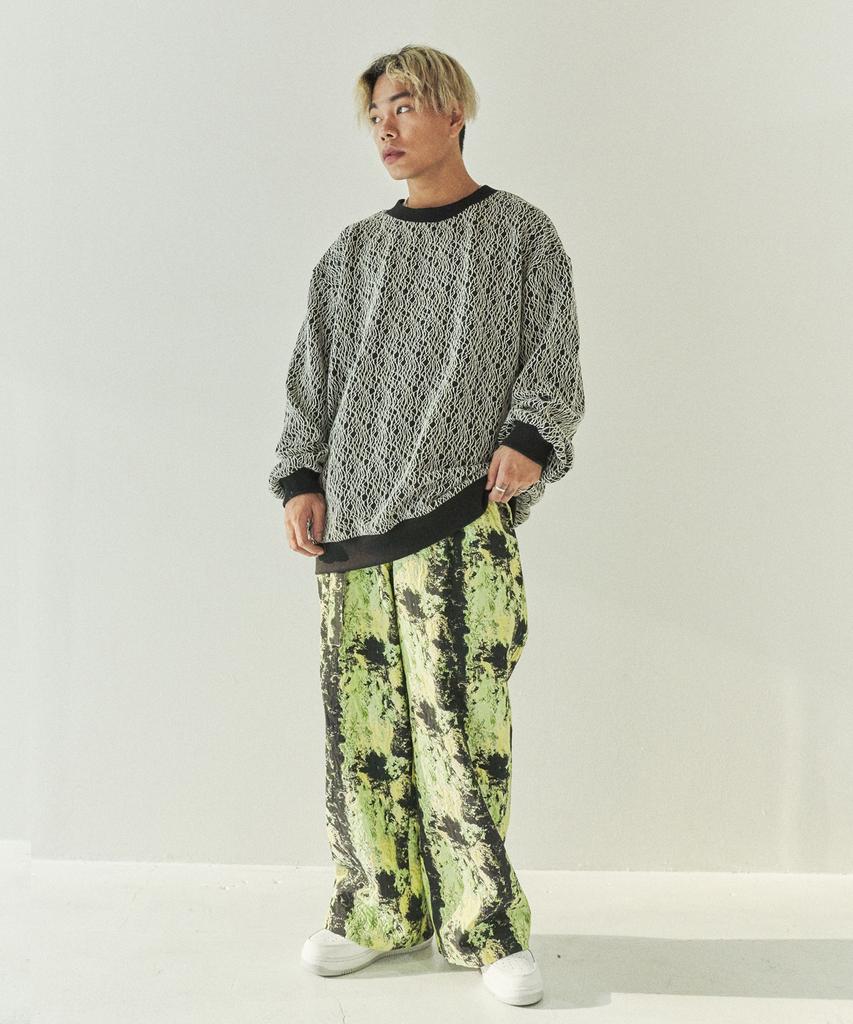F8KE CHEMICAL CLUB Flower Jacquard Wide Pants Neon