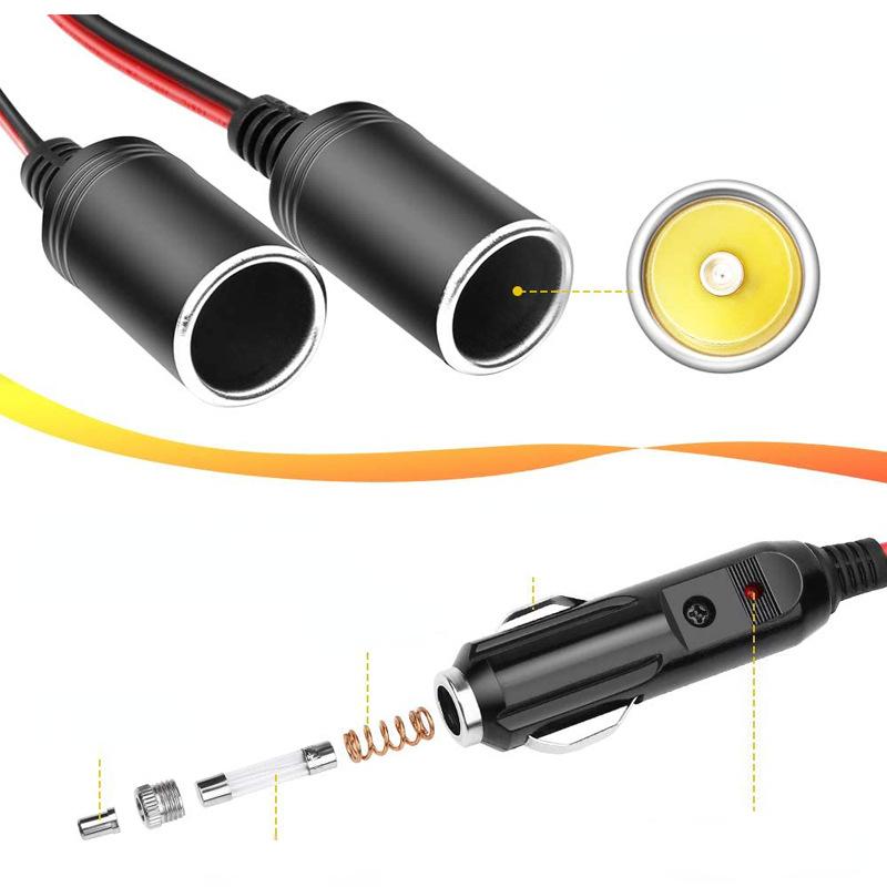 1 To 2 Car Socket Extension Cord 12V 24V Plug Socket Car Splitter Adaptor Power Charger Port