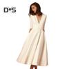 Women Midi Dress Deep V Neck A-line Flowy Hem Solid Color Half Sleeves Pure Color Dating Dress Prom Party Banquet Evening Dress