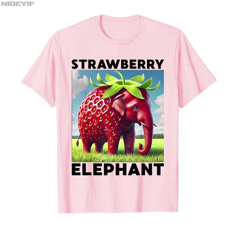 Strawberry Elephant Italian Brainrot Meme T-shirt ForUnisex 100% Cotton T Shirts Short Sleeve Tops P477