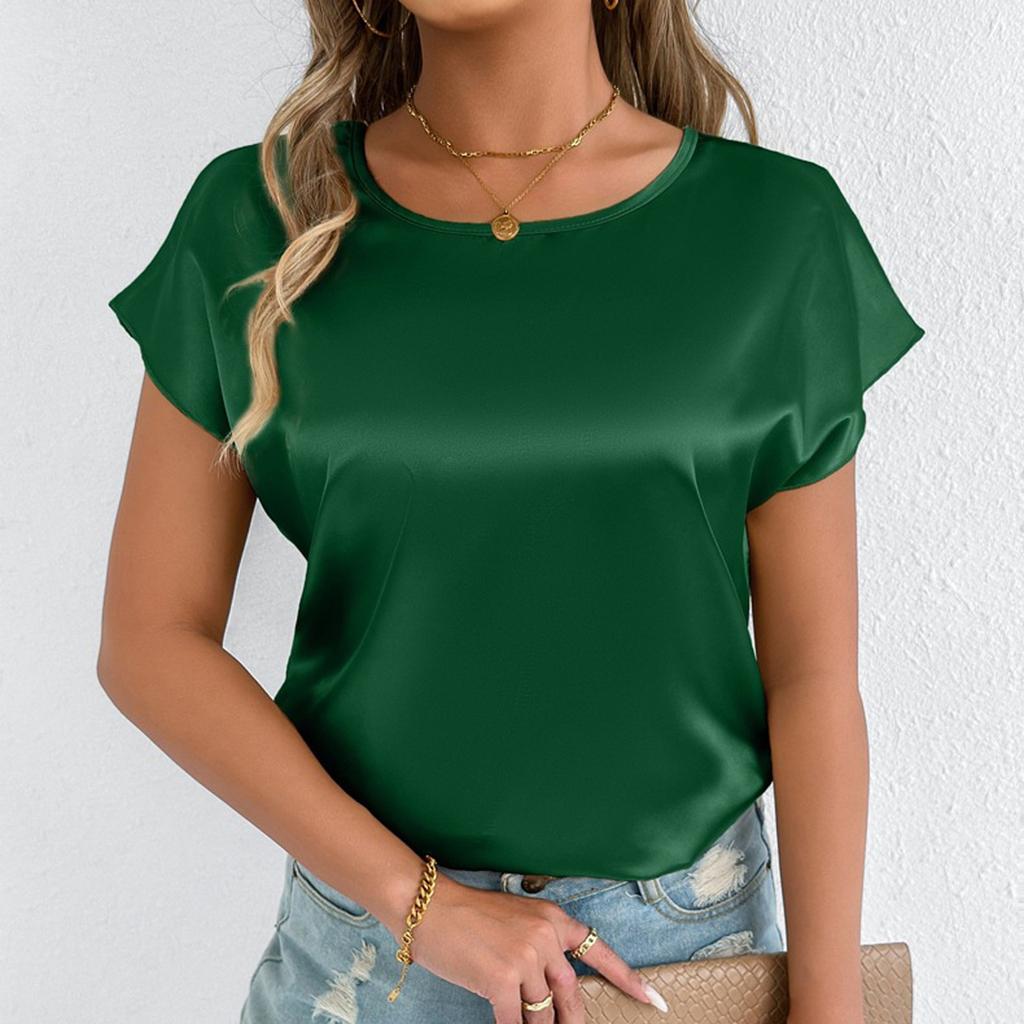 Женская модная повседневная однотонная футболка с круглым вырезом и короткими рукавами Футболка с короткими рукавами