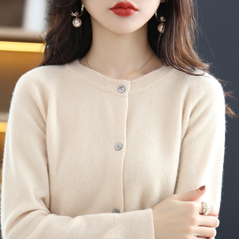 Женский кашемировый кардиган Qinghe Cashmere 30% кашемира 70% шерсти Осенне-зимний утолщенный кашемировый кардиган Мягкий и теплый