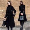 Черное шерстяное пальто женское среднее и длинное до колена летнее зимнее темпераментное тонкое британское шерстяное пальто