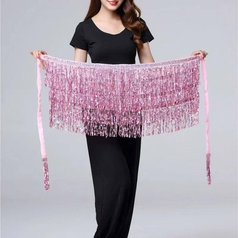 Цепочка на талию для танца живота Новая Блестящая Многослойная с Кисточками Накидка на талию Индийский Танцевальный Выступление Практика Ремень Поясной платок Юбка Поясной платок