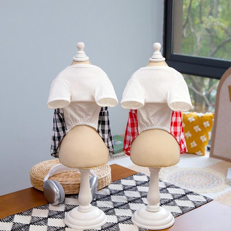 Летний костюм для собак в клетку с бантом для кошек и собак