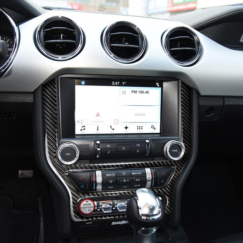 Наклейки на раму автомобильной консоли из углеродного волокна для Ford Mustang 2015-автомобильный центр, панель управления AC, чехлы для компакт-дисков автомобиля