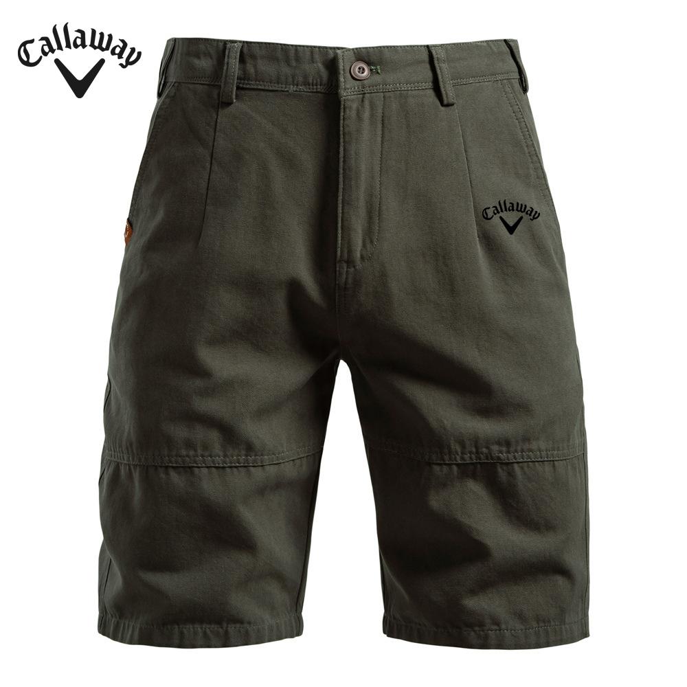 Callaway 2025 Летние вышитые новые хлопковые повседневные мужские шорты, прямые шорты с пятью штанинами, однотонные универсальные рабочие шорты