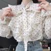 Lotus Leaf Edge Polka Dot Women's Shirt Versatile Trumpet Sleeved Commuter Top for Ladies Bow Lace Up Female's Pullovers