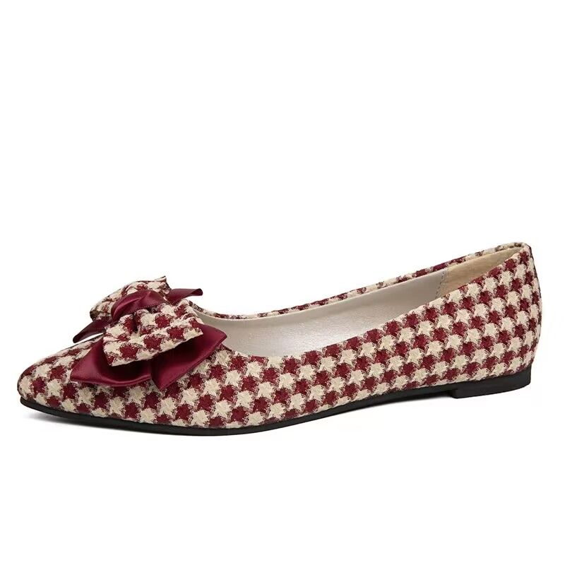 Женская летняя обувь на плоской подошве, женская обувь 2024 года, красная вечерняя обувь на плоской подошве с острым носком и бантом, стильная социальная тенденция 39