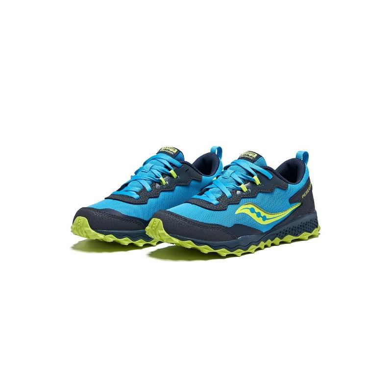 Saucony PEREGRINE KDZ kids low-top trail running shoes blue yellow SK267788