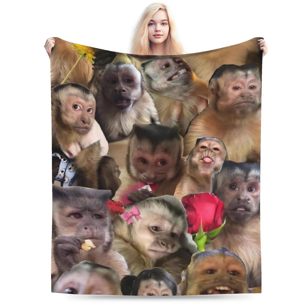 Funny Monkey Cartoon Gift Blanket For Men Women Super Soft Warm Throw Blankets for Sofa 50x60 Inches Multi-size