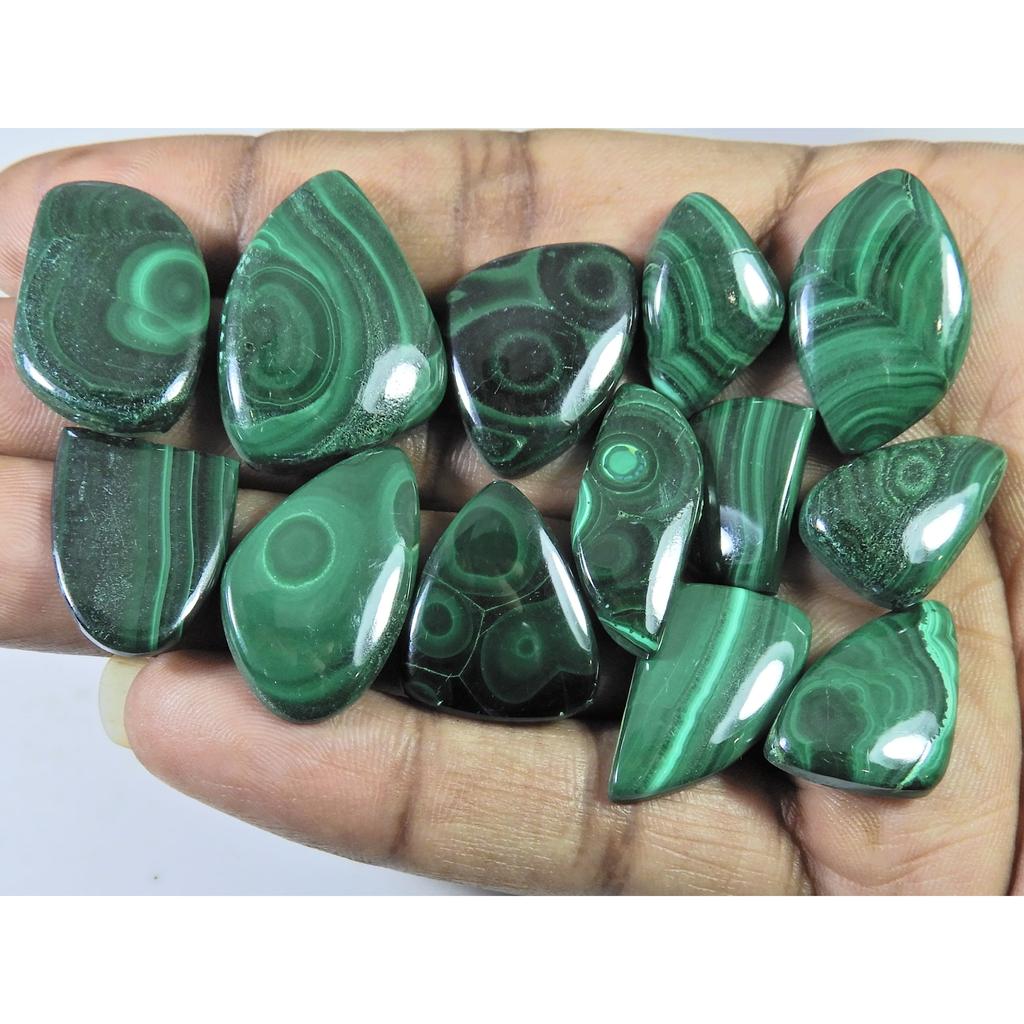 13 шт. Натуральный зеленый малахит, фантазийный кабошон, свободный драгоценный камень 257 каратов. Лот C-460