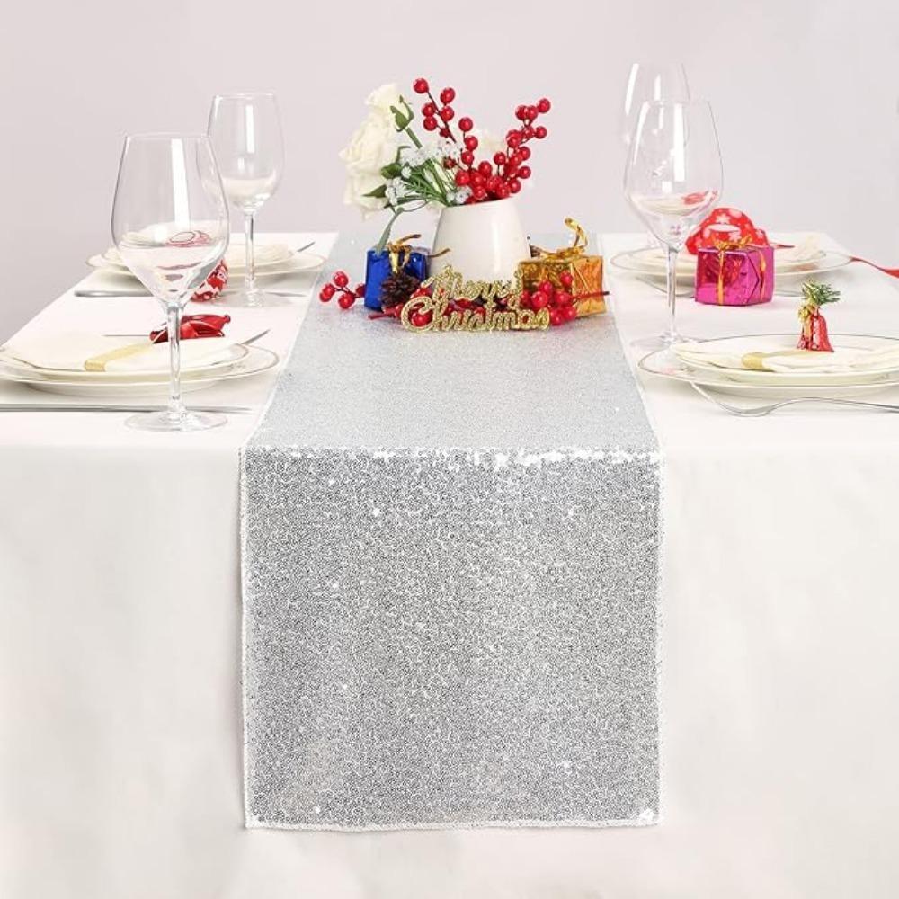 4 Pcs 30x180cm Table Runners Glitter Dining Table Runner Sequin Table Cover Runners for Party Wedding Birthday Bridal Shower Decorations