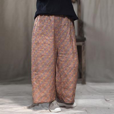 Женские летние широкие брюки с винтажным принтом и цветочным принтом, свободные повседневные брюки с эластичной резинкой на талии