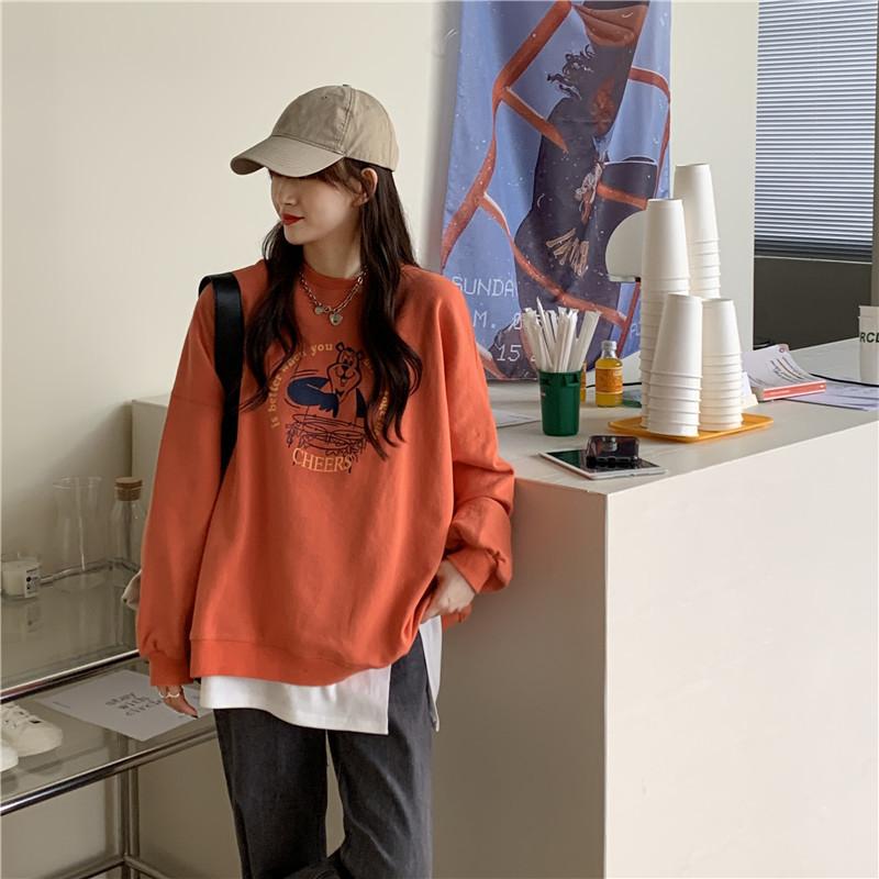 Women Long Sleeve O Neck Loose Pullovers Female Tops Solid Color Sweatshirts