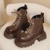 European Breathable Internet Celebrity Martin Boots Women's 2025 Autumn New Spice Girl Square Head Big Head Lace-up Thick Sole Heightening Short Boots