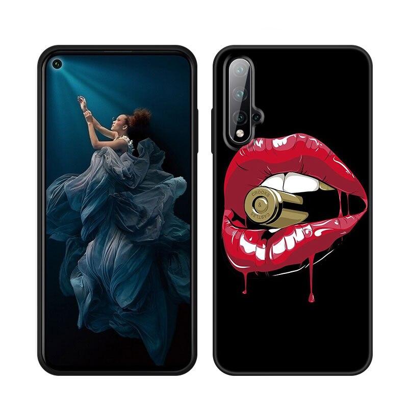 Красивый чехол для телефона с красными губами для Huawei Honor 60 50 Mate 40 30 20 10 Lite Nova 9 8 Pro 7 SE Y60 30S 8i 7i 5T, черный чехол премиум-класса