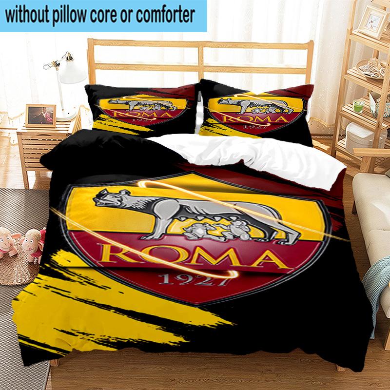 3pcs Rome Wolf Football club Printed Bedding Set Duvet Cover Closure Includes 1 Duvet Cover & 2 Pillowcases Bedding Sets Home Decor Gifts