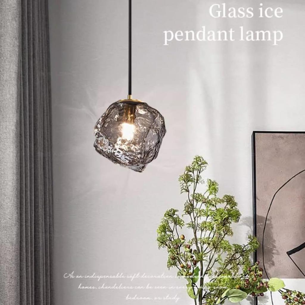 Modern Medieval Gray Smoke Crystal Chandelier, Industrial Retro Hand-Blown Glass Amber Ice Small Chandelier for Living Room, Bedroom, Dining Room