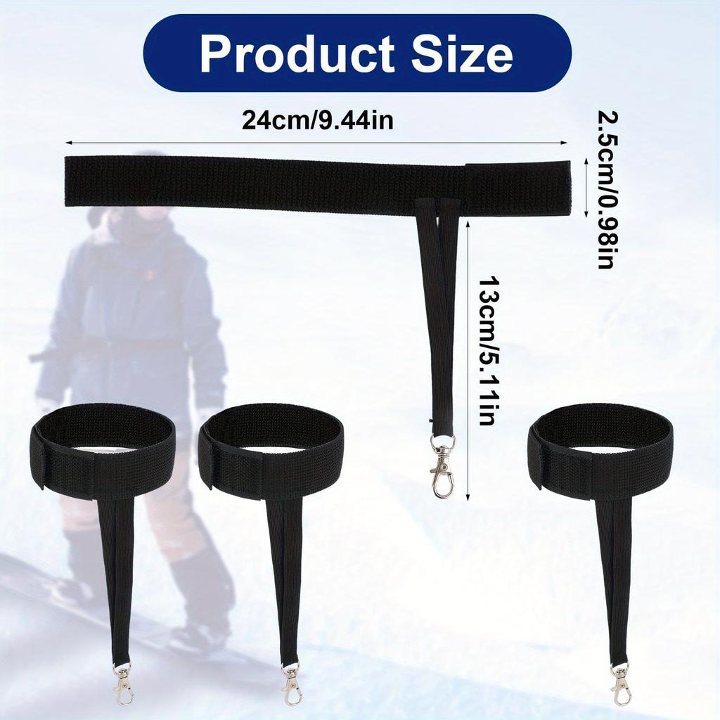 1-Pair Ski Gloves & Safety Belts with Elastic Traction Straps & Keychains - Durable Hands-Free Attachment System for Snowboarding, Hiking,