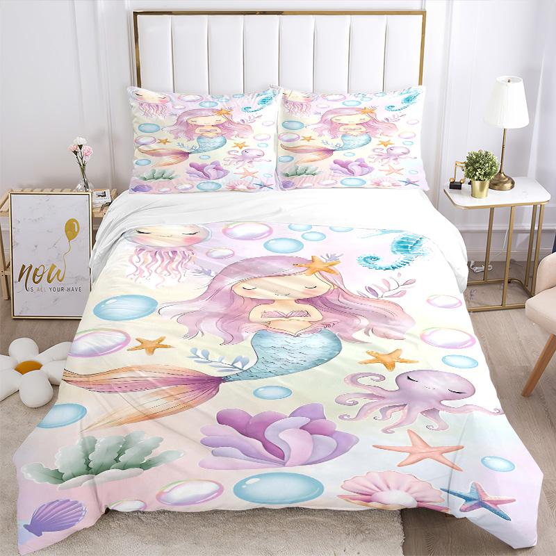 Mermaid Fantasy Underwater World Print 3Pcs Bedding Setduvet Cover With 2 Bedropillowcase Home Birthday Gift