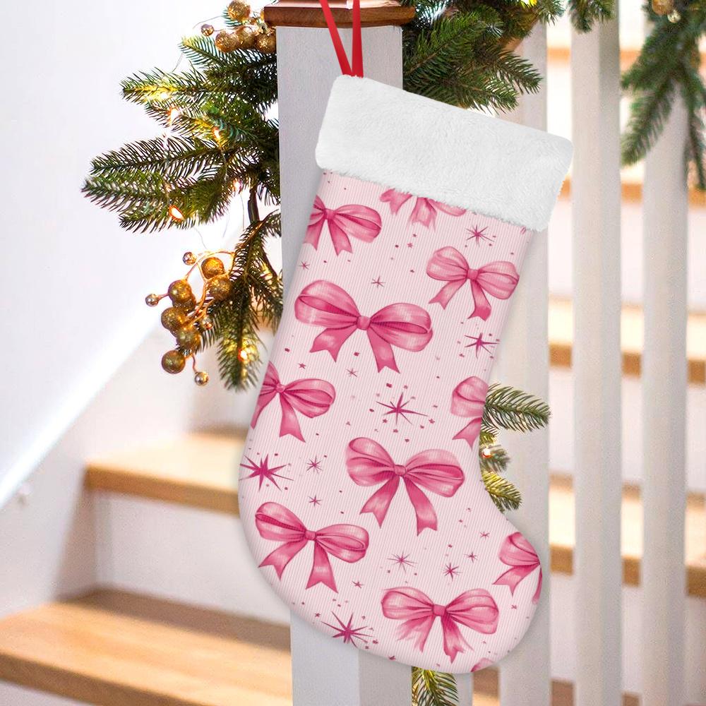Christmas decoration fireplace hanging stocking 1pc Christmas Stocking with Pink Bow All-Over Print, Christmas Stocking,