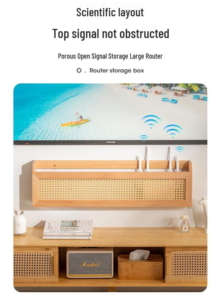 Wall-Mounted Wooden Router & Modem Storage Box: Power Strip Organizer & Socket Cover