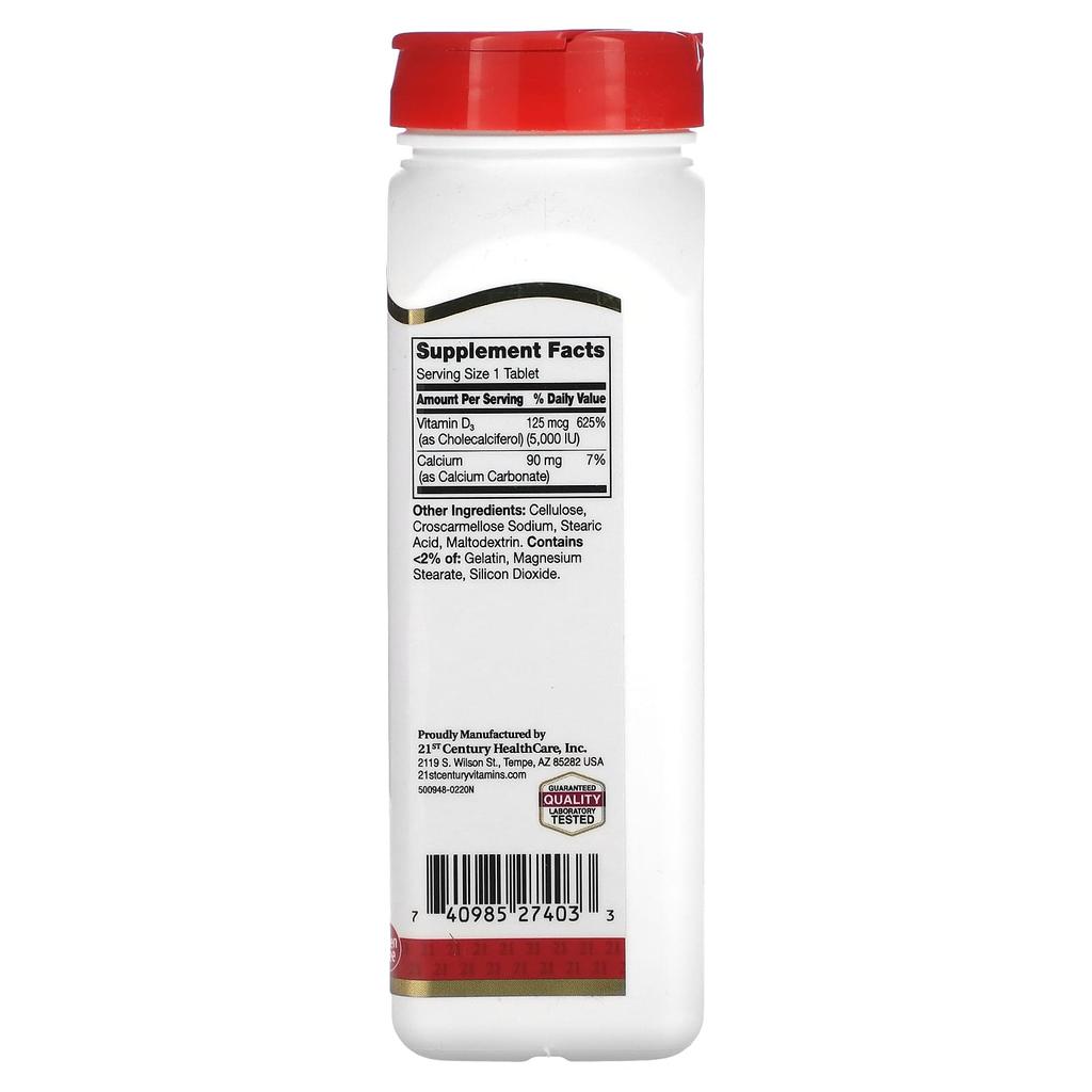 21st Century, Vitamin D3, 125Mcg(5,000Iu), 360 Tablets