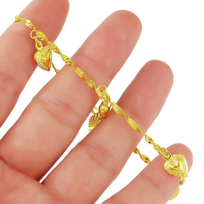 Модный браслет из 24-каратного золота с водной пульсацией, золотой подвесной браслет в форме сердца, ювелирный подарок для женщин