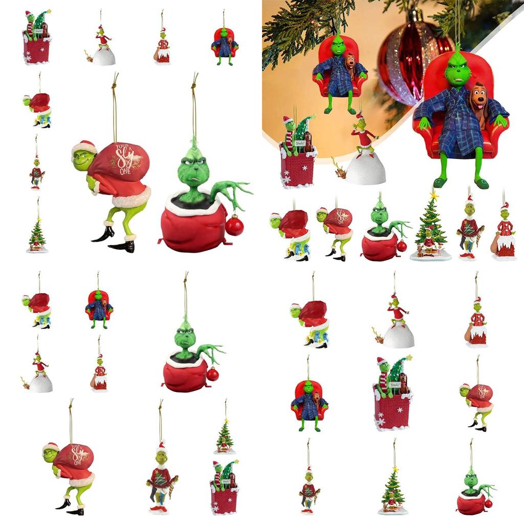 Cartoon Style Christmas Tree Decoration Green Furry Monster Ornament Acrylic Material