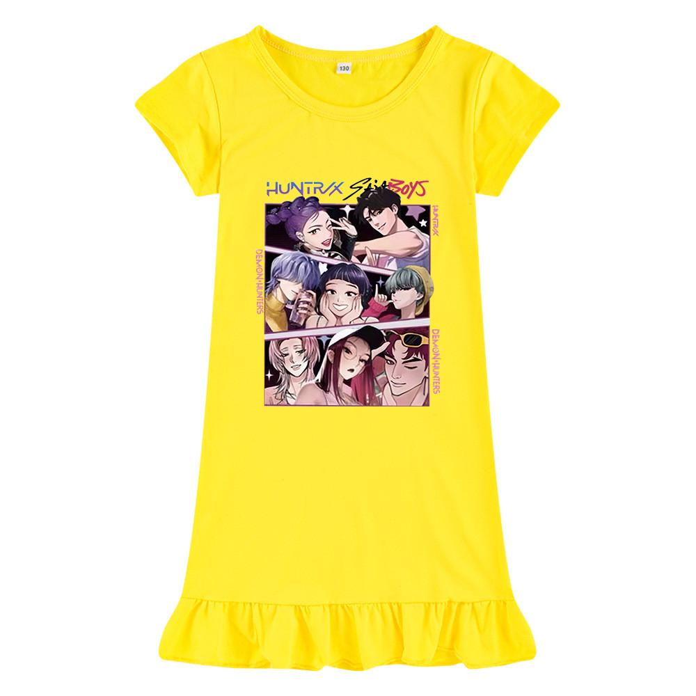 M1224 Kids Girls Sajaboys Kpop Rumi Zoey Mira Print Short Sleeves Ruffle Dress