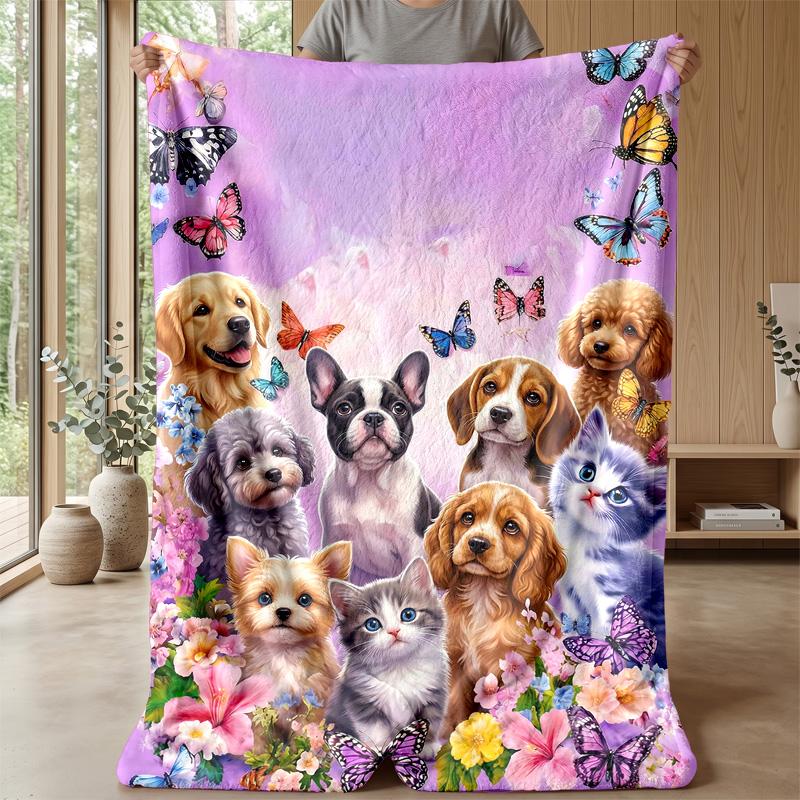Butterflies Flowers Puppies Kittens blanket Personalized Name Flannel Blanket Soft Cozy Plush Throw for Sofa Bed Lightweight Home Decor